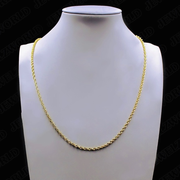 14k Gold Rope Chain over Sterling Silver Men Chain Unisex 22” High End Jewelry - Picture 3 of 4
